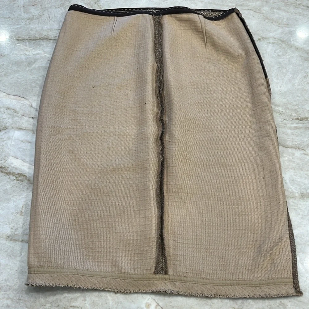 VINTAGE ELIE TAHARI | Raw Hem Pencil Skirt‎ | Silk Blend | Brown Tweed | Size 8